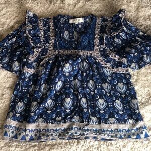 Sea New York Blue Ruffled Bib Collar Blouse
